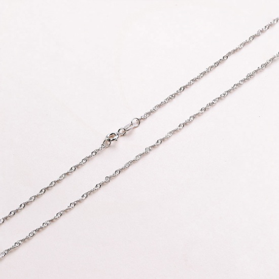 Bild von Sterling Silber Welle Kette Halskette Silbrig 40cm lang, Kettengröße: 1.3mm, 1 Strang