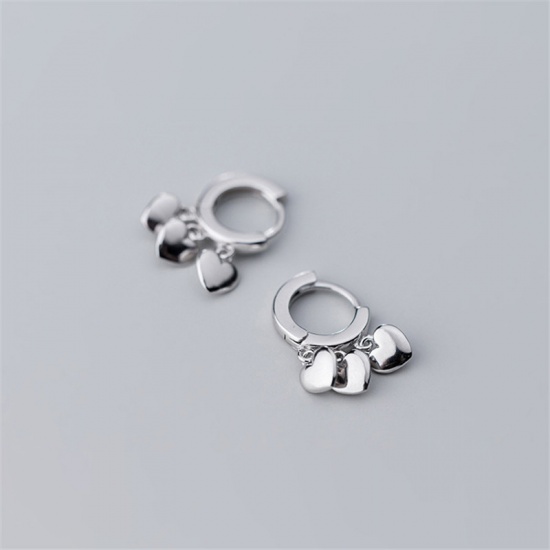 Picture of Sterling Silver Hoop Earrings Silver Color Heart 17mm x 11mm, 1 Pair