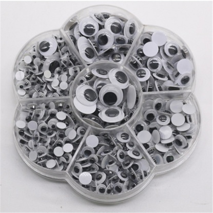 Bild von Weiß & Schwarz - 700 Stück Plastikspielzeugpuppe Handwerk machen Augen 12mm Dia - 4mm Dia （Kein Klebstoff）
