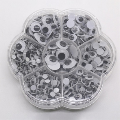 Bild von Weiß & Schwarz - 700 Stück Plastikspielzeugpuppe Handwerk machen Augen 12mm Dia - 4mm Dia （Mit Kleber）