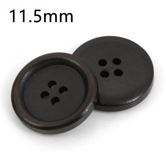 ウッド 縫製ボタン 4つ穴 円形 ダークコーヒー 11.5mm 直径、 100 個 の画像