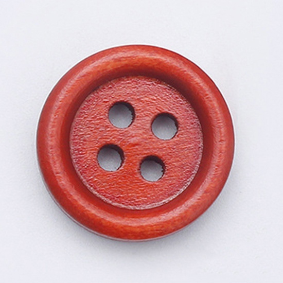 ウッド 縫製ボタン 4つ穴 円形 赤 11.5mm 直径、 100 個 の画像