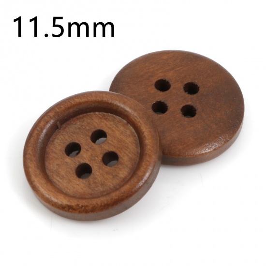 ウッド 縫製ボタン 4つ穴 円形 コーヒー色 11.5mm 直径、 100 個 の画像