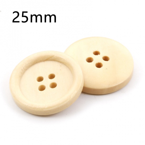 Picture of Wood Sewing Buttons Scrapbooking 4 Holes Round Creamy-White 25mm Dia., 100 PCs