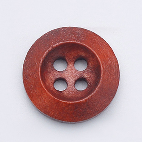 ウッド 縫製ボタン 4つ穴 円形 赤 11.5mm 直径、 100 個 の画像