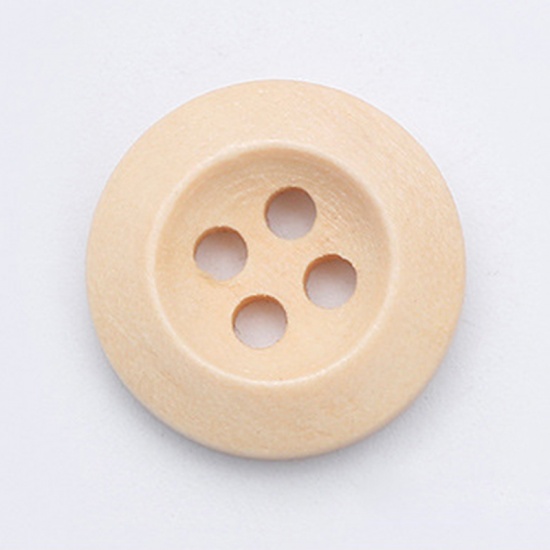 ウッド 縫製ボタン 4つ穴 円形 オフホワイト 18mm 直径、 100 個 の画像