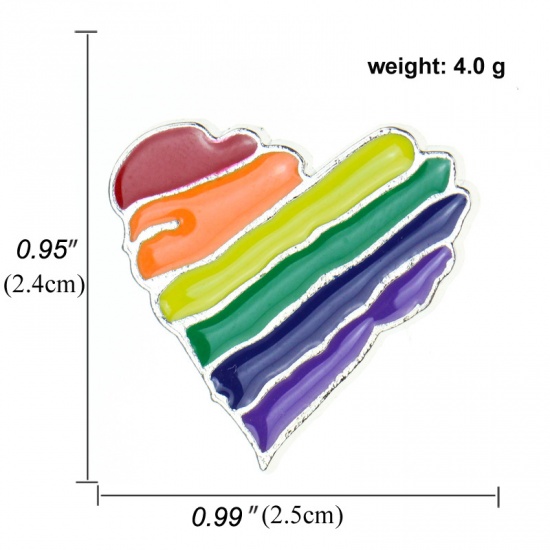 Picture of Pin Brooches Heart Multicolor Enamel 25mm x 24mm, 1 Piece