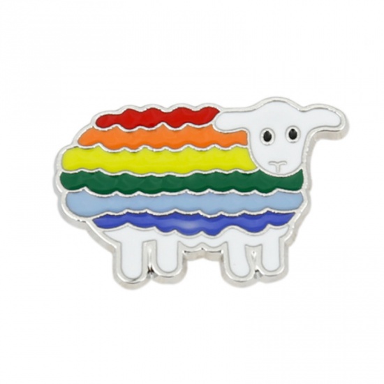 Picture of Pin Brooches Sheep Multicolor Enamel 31mm x 21mm, 1 Piece