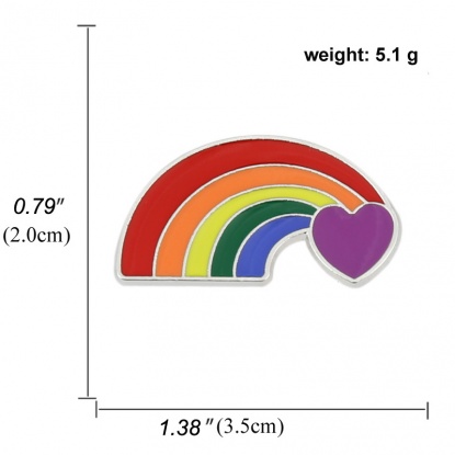 Bild von Brosche Regenbogen Herz Bunt Emaille 35mm x 20mm, 1 Stück
