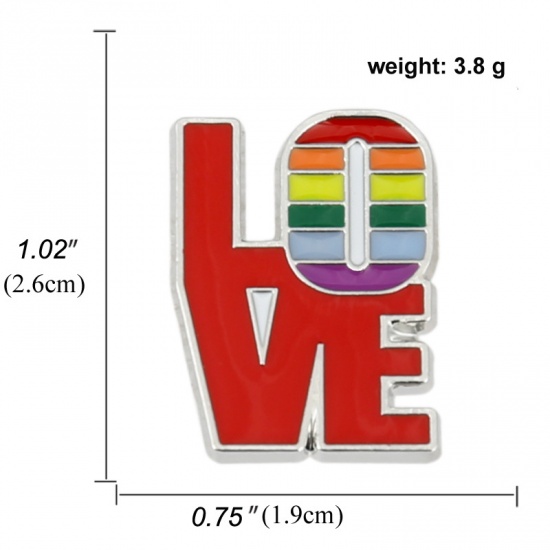Picture of Pin Brooches " Love " Multicolor Enamel 26mm x 19mm, 1 Piece