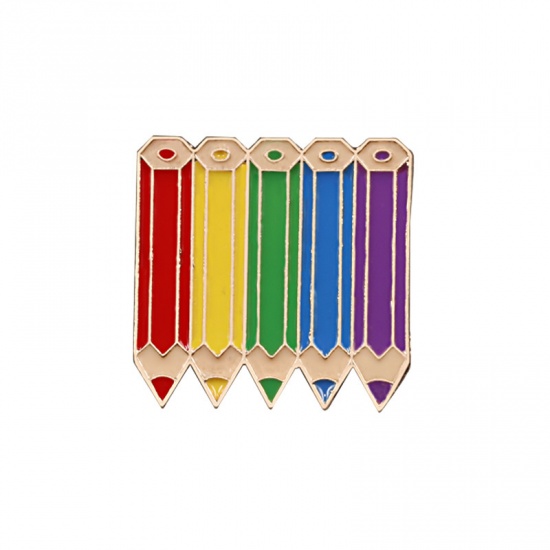 Picture of Pin Brooches Pencil Multicolor Enamel 26mm x 25mm, 1 Piece