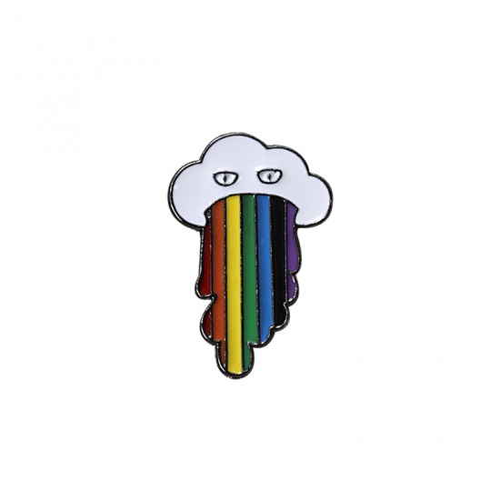 Picture of Pin Brooches Cloud Multicolor Enamel 30mm x 20mm, 1 Piece
