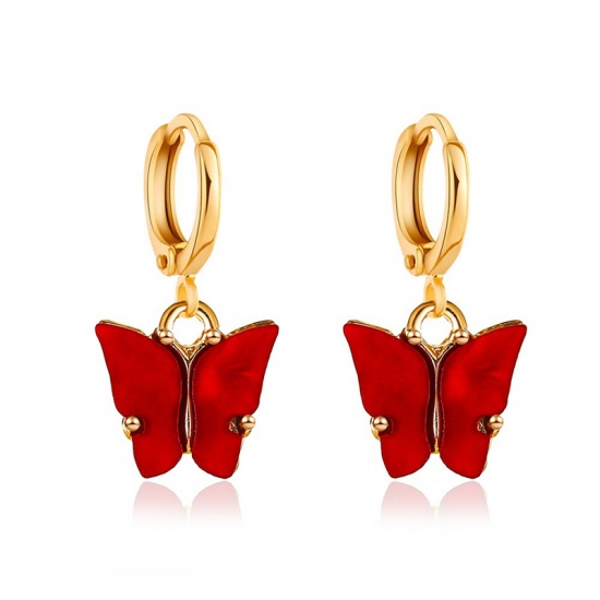 Immagine di orecchino cerchio Oro Placcato Rosso Violaceo Farfalla 25mm x 10mm, 1 Paio