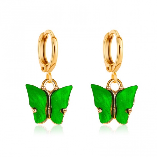 Immagine di orecchino cerchio Oro Placcato Verde Farfalla 25mm x 10mm, 1 Paio