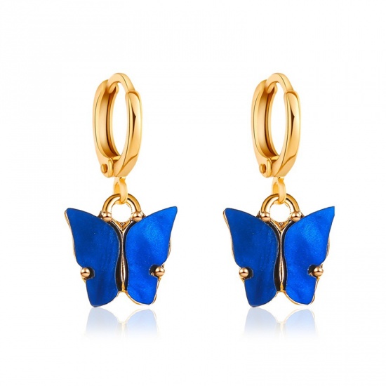 Immagine di orecchino cerchio Oro Placcato Blu Farfalla 25mm x 10mm, 1 Paio