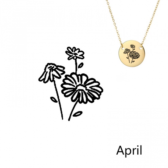 Picture of 316L Stainless Steel Birth Month Flower Necklace Gold Plated April Daisy Flower 42cm(16 4/8") long, 1 Piece