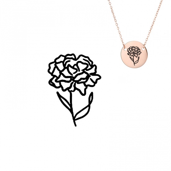 Picture of 316L Stainless Steel Birth Month Flower Necklace Rose Gold January Carnation Flower 42cm(16 4/8") long, 1 Piece