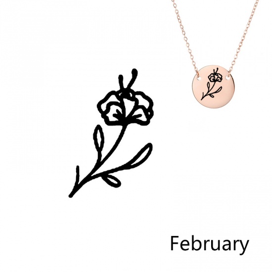 Picture of 316L Stainless Steel Birth Month Flower Necklace Rose Gold February Violet Flower 42cm(16 4/8") long, 1 Piece