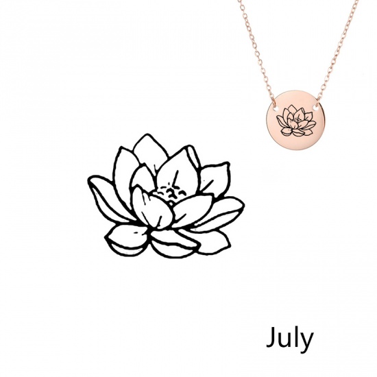 Picture of 316L Stainless Steel Birth Month Flower Necklace Rose Gold July Lotus Flower 42cm(16 4/8") long, 1 Piece