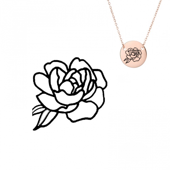 Picture of 316L Stainless Steel Birth Month Flower Necklace Rose Gold September Peony Flower 42cm(16 4/8") long, 1 Piece