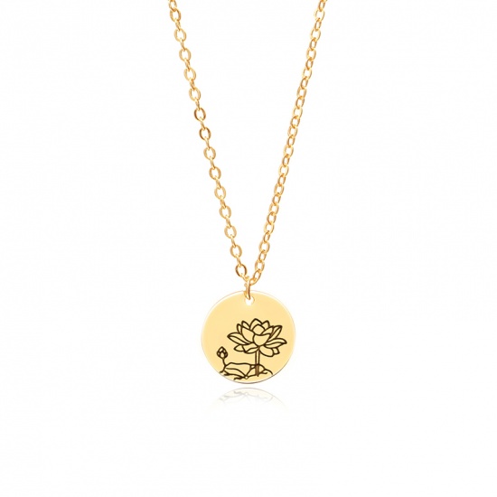 Picture of Flora Collection Necklace Gold Plated Lotus Flower 44cm(17 3/8") long, 1 Piece