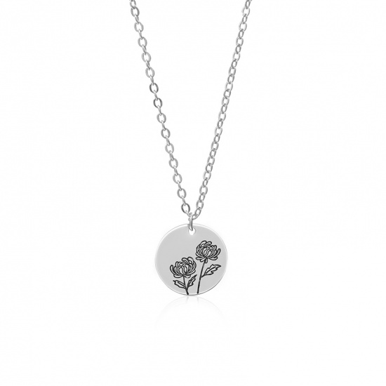 Picture of Flora Collection Necklace Silver Tone Chrysanthemum Flower 44cm(17 3/8") long, 1 Piece