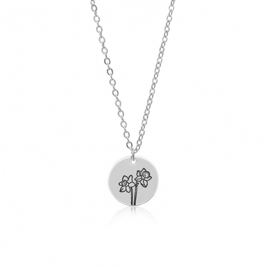 Picture of Flora Collection Necklace Silver Tone Daffodil Flower 44cm(17 3/8") long, 1 Piece