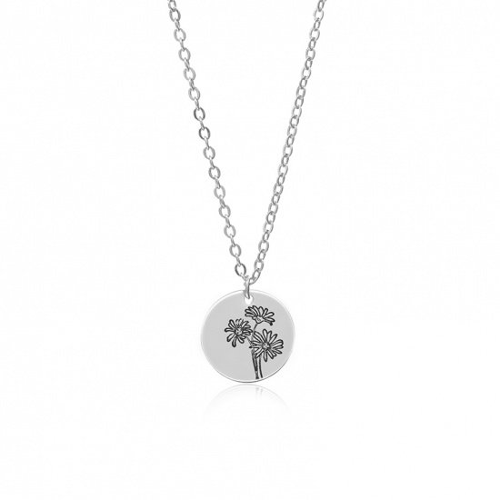 Picture of Flora Collection Necklace Silver Tone Daisy Flower 44cm(17 3/8") long, 1 Piece