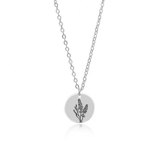 Picture of Flora Collection Necklace Silver Tone Lavender 44cm(17 3/8") long, 1 Piece