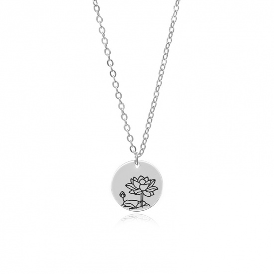 Picture of Flora Collection Necklace Silver Tone Lotus Flower 44cm(17 3/8") long, 1 Piece