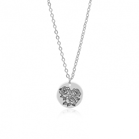 Picture of Flora Collection Necklace Silver Tone Rose Flower 44cm(17 3/8") long, 1 Piece