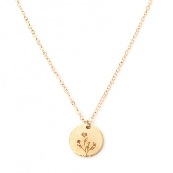 Picture of Birth Month Flower Necklace Gold Plated July Larkspur Flower 44cm(17 3/8") long, 1 Piece