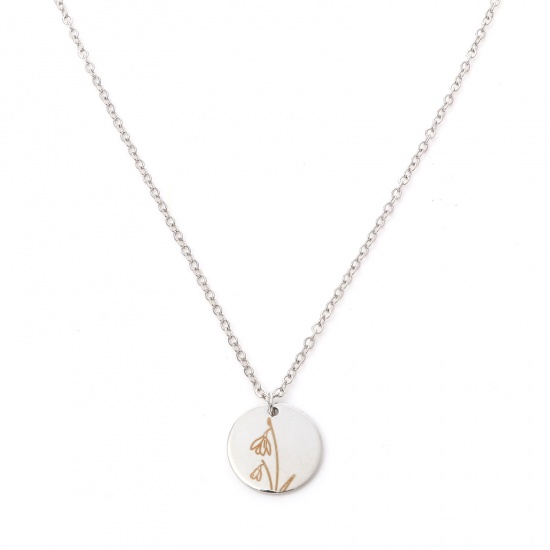 Picture of Birth Month Flower Necklace Silver Tone January Snowdrop Flower 44cm(17 3/8") long, 1 Piece