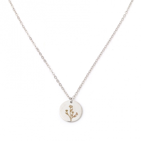 Picture of Birth Month Flower Necklace Silver Tone July Larkspur Flower 44cm(17 3/8") long, 1 Piece