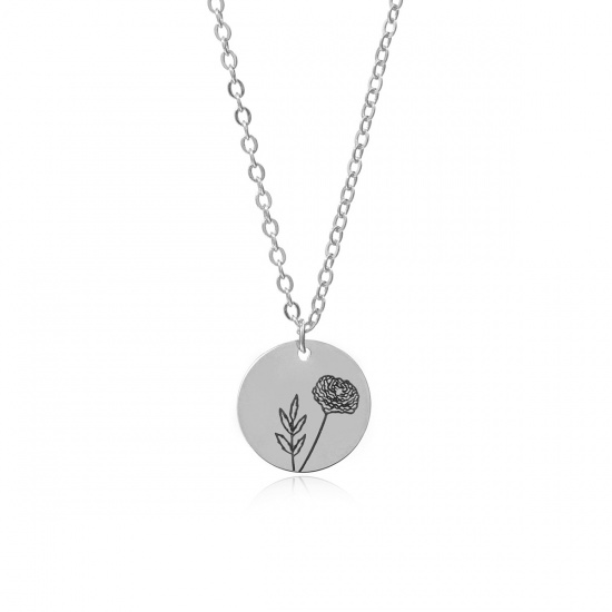 Picture of Birth Month Flower Necklace Silver Tone October Marigold Flower 44cm(17 3/8") long, 1 Piece