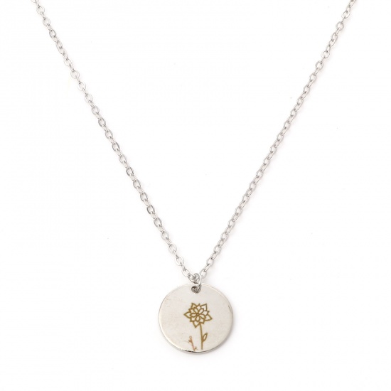 Picture of Birth Month Flower Necklace Silver Tone December Poinsettia Flower 44cm(17 3/8") long, 1 Piece