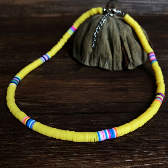 Picture of Polymer Clay Boho Chic Bohemia Katsuki Beaded Necklace Yellow 40cm(15 6/8") long, 1 Piece
