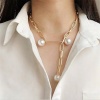 Picture of Baroque Y Shaped Lariat Cuba Paperclip Chains Necklace Gold Plated White 1 Piece