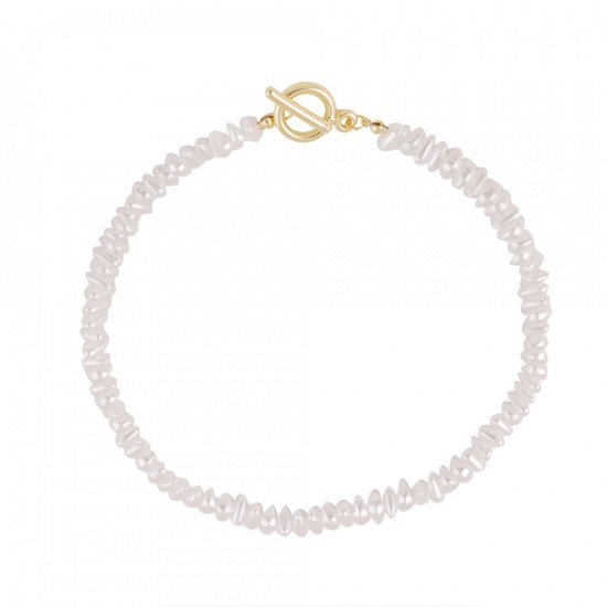 Picture of Baroque Choker Necklace Gold Plated White Triangle Imitation Pearl 40cm(15 6/8") long, 1 Piece