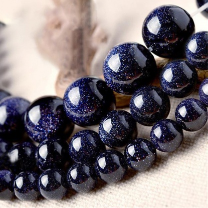 Picture of Blue Sand Stone ( Natural ) Beads Round Blue Black About 6mm Dia., 1 Strand (Approx 63 PCs/Strand)