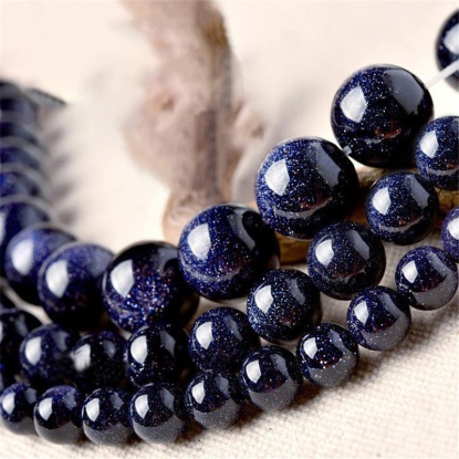 Picture of Blue Sand Stone ( Natural ) Beads Round Blue Black About 8mm Dia., 1 Strand (Approx 46 PCs/Strand)
