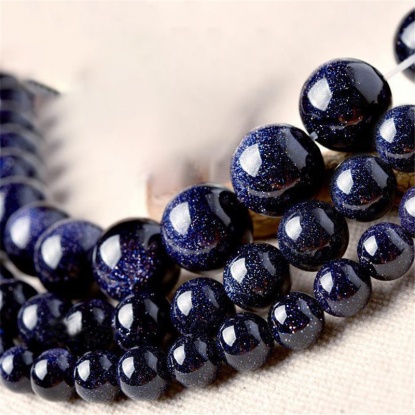 Picture of Blue Sand Stone ( Natural ) Beads Round Blue Black About 12mm Dia., 1 Strand (Approx 32 PCs/Strand)