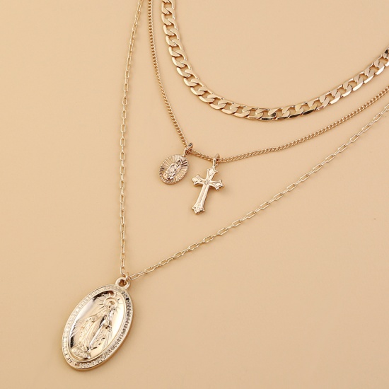 Immagine di Multistrato Collana Oro Placcato Ovale Croce Staccabile lunghezza: 38cm, 1 Pz