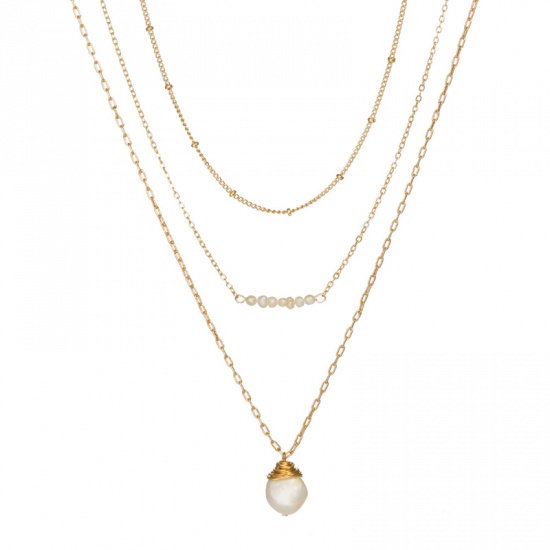 Immagine di Perle di Acqua Dolce Multistrato Collana Oro Placcato Bianco Goccia lunghezza: 38cm, 1 Pz