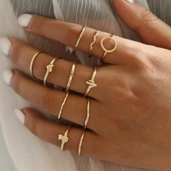 Picture of Knuckle Band Midi Rings Gold Plated Pineapple/ Ananas Fruit Cactus 1 Set ( 11 PCs/Set)