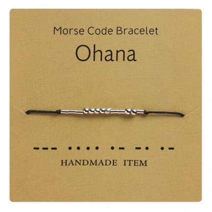 Picture of Copper Morse Code Braided Bracelets Silver Tone Black Message " Ohana " 1 Piece