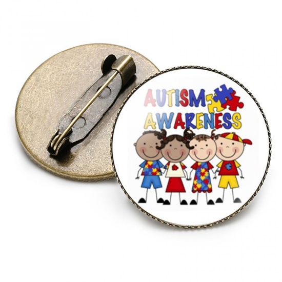 Image de Broche Epingle Garçon & Fille Amant Pièce de Puzzle de Sensibilisation à l'Autisme Multicolore 25mm Dia., 1 Pièce