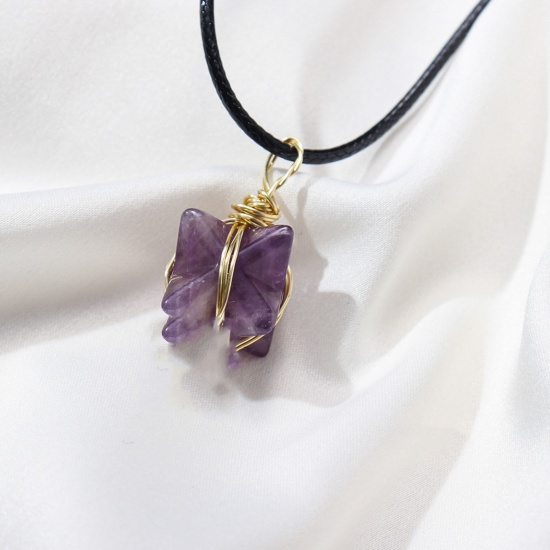 Picture of Crystal ( Natural ) Wire Wrapped Necklace Purple Star Of David Hexagram 45cm(17 6/8") long, 1 Piece