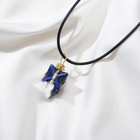 Picture of Lapis Lazuli ( Natural ) Wire Wrapped Necklace Blue Star Of David Hexagram 45cm(17 6/8") long, 1 Piece