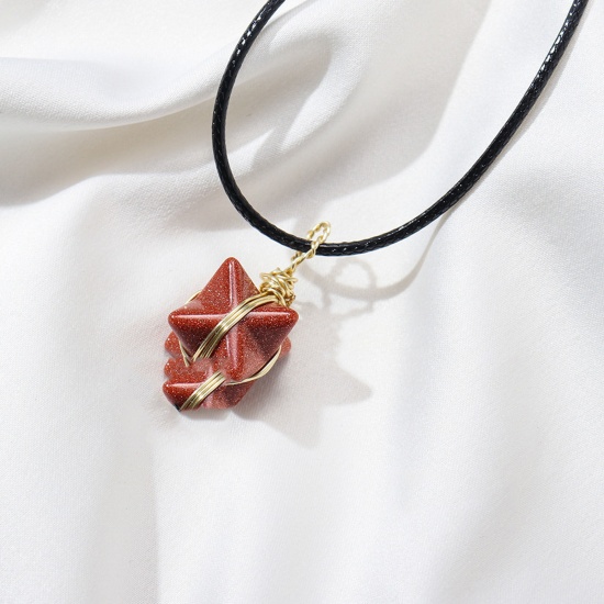 Picture of Stone ( Natural ) Wire Wrapped Necklace Brick-red Star Of David Hexagram 45cm(17 6/8") long, 1 Piece